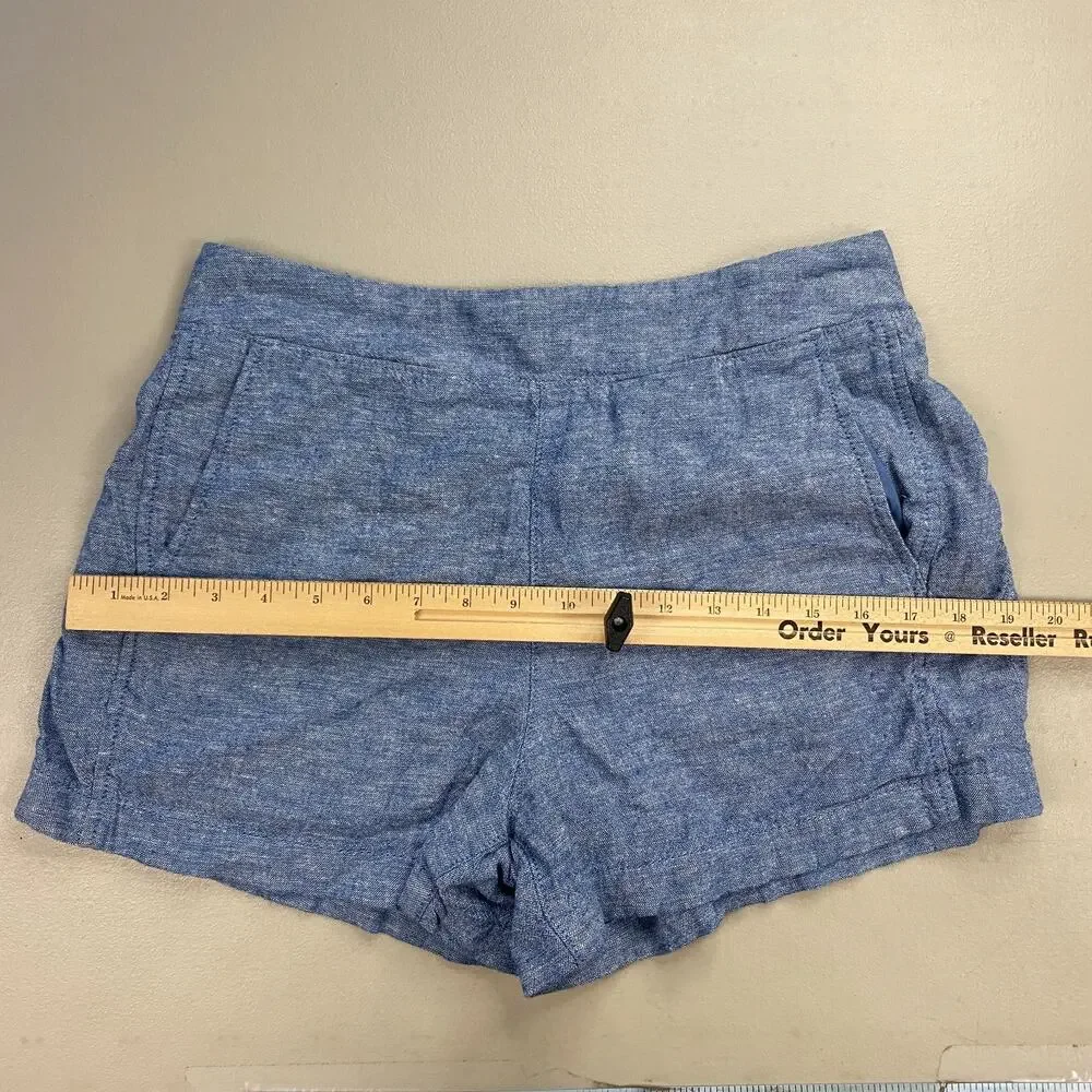 GAP Womens Chambray Linen Blend Shorts Blue Medium Pull-On High Rise Pockets 30